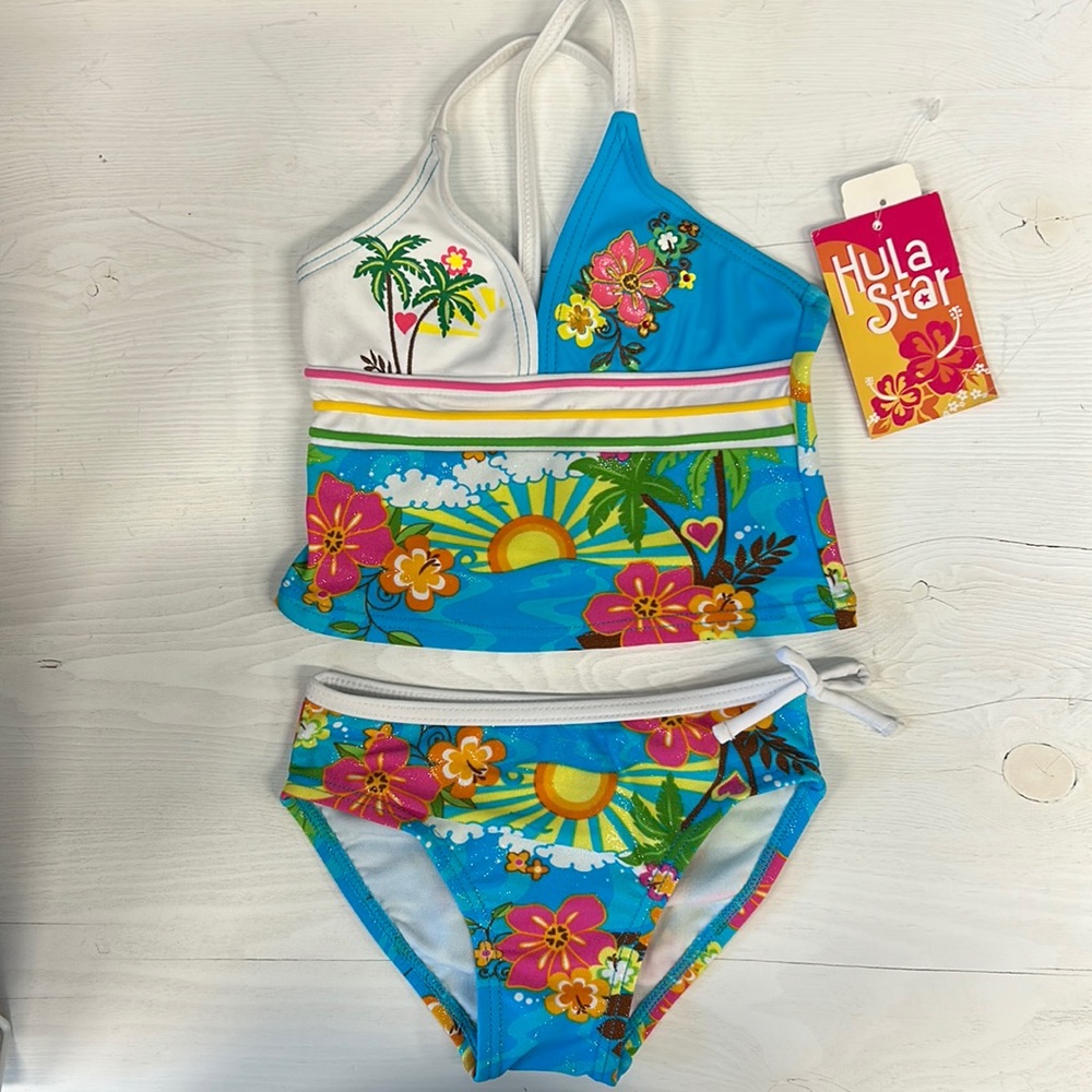 NWT Hula Star Blue Hibiscus Triangle Bikini Kids